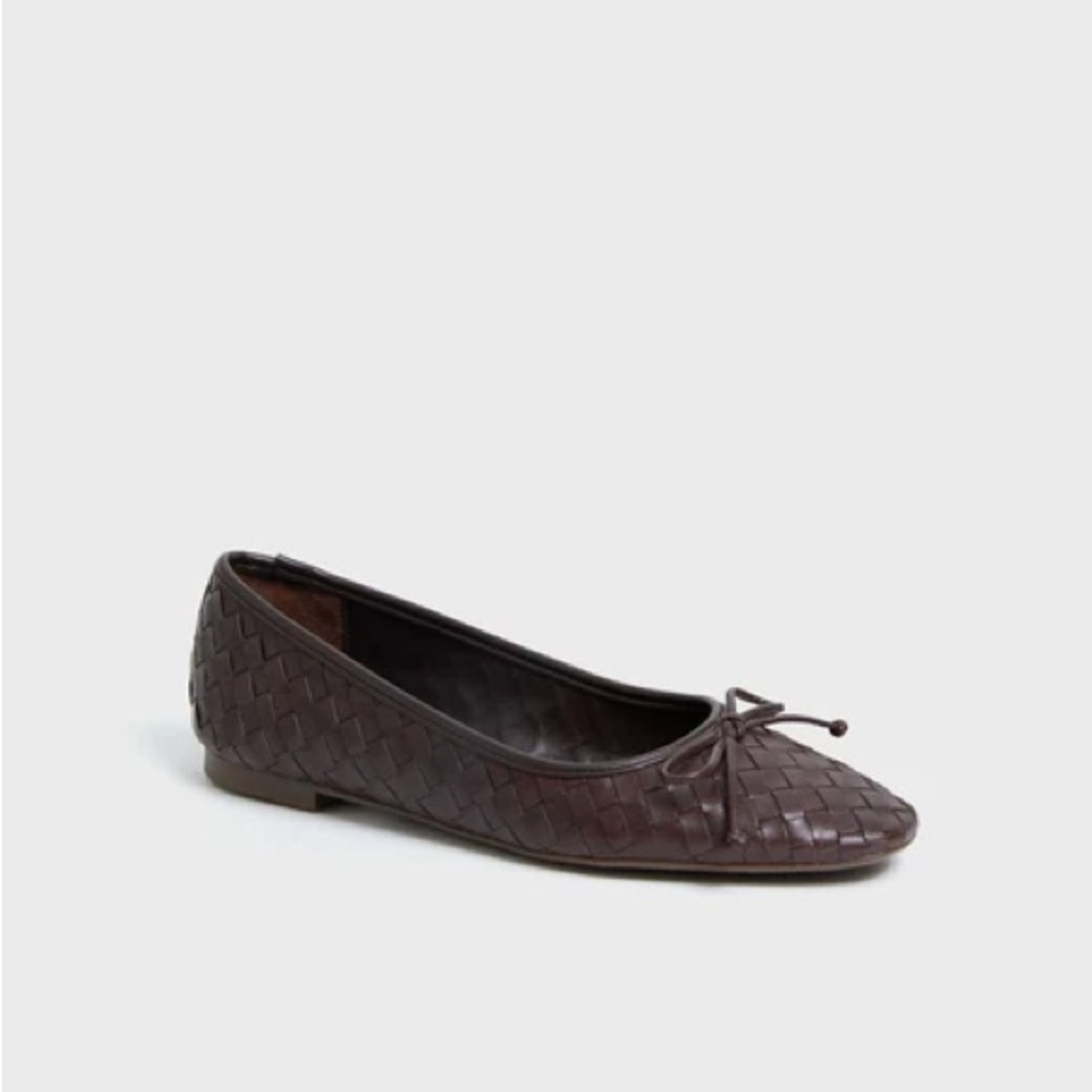 SCHUTZ Dark Chocolate Arissa Flats, Brown Woven Ballet Flats